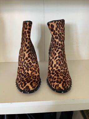 Gianni Bini Leopard Print Ankle Booties in Brown and Black